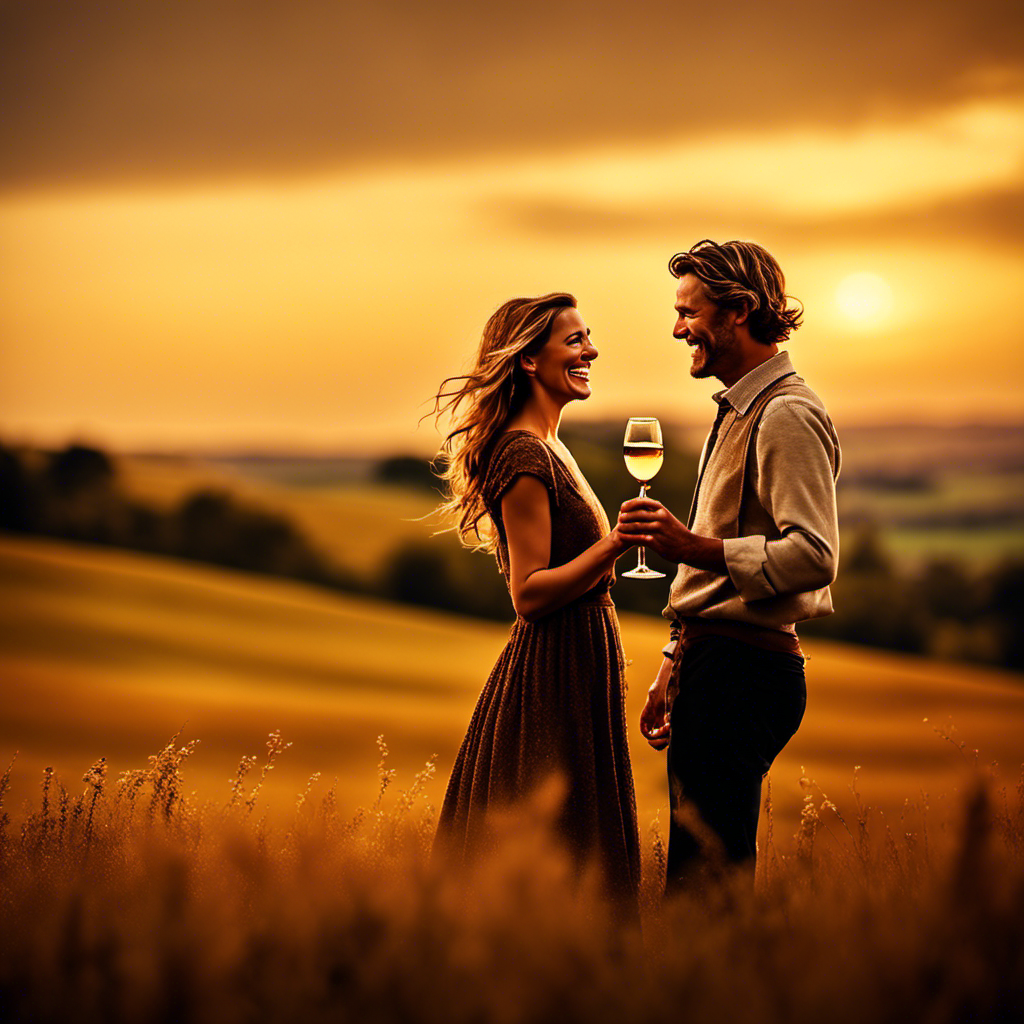 Beneath the sunset's golden glow,
A couple's hearts with joy aglow,
Savoring life's simple pleasures here,
In God's good gifts, their souls find cheer.