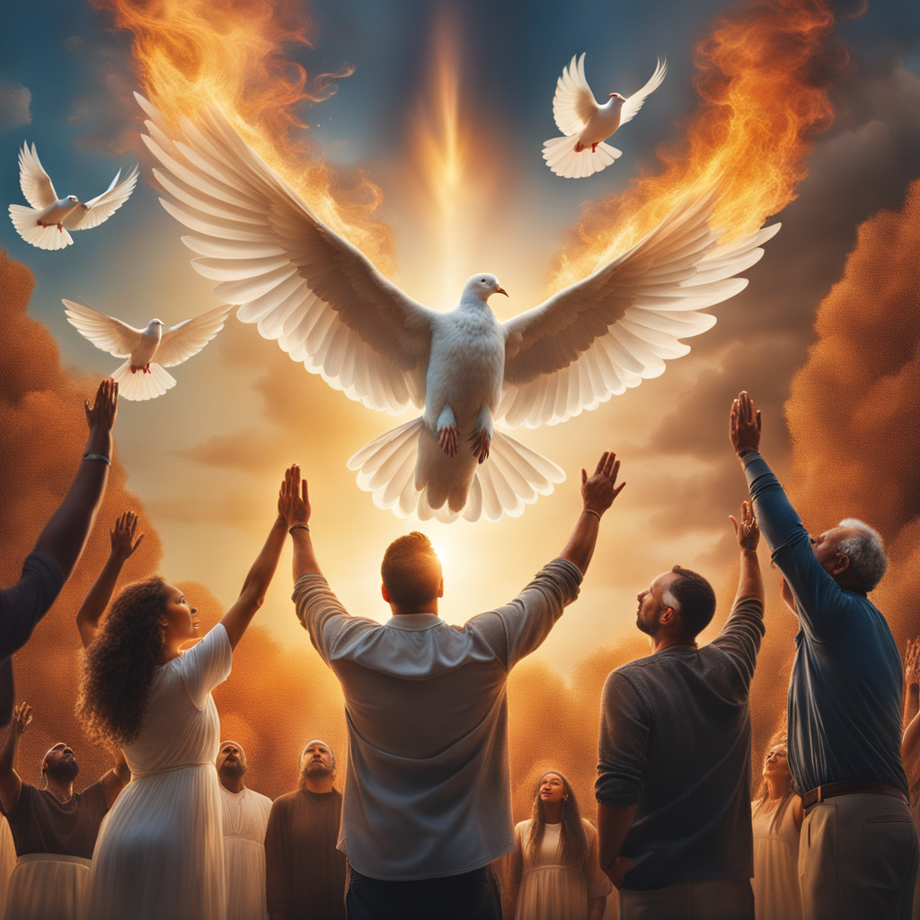 
The Spirit's Fire Descends
As prophecy and vision come, 
The gathered feel Heaven's embrace,
Tongues of flame upon them rest,
While God's love fills the place.
