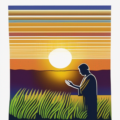 
A person kneels in a field at sunset, looking up towards the colorful sky as they reflect on the devotion about how salvation is freely available to all who believe in Jesus and confess Him as Lord, not based on works or background but by God's amazing grace through faith alone.
