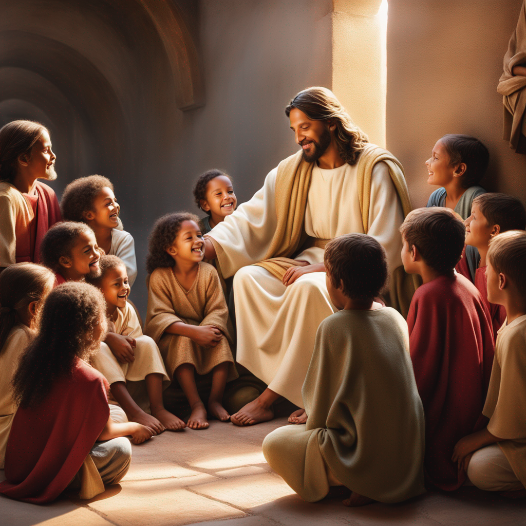 
The Children's Friend
Jesus welcomes the little ones into his loving arms,
While the disciples try to keep them from harm.
But the Savior says "Let them come unto me,
For of such is the kingdom, you clearly don't see."
