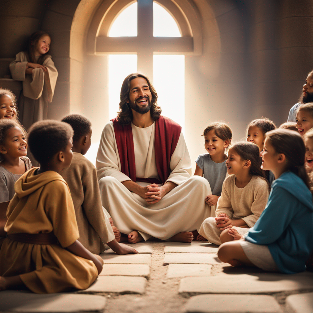 
The Child of Faith
With arms outstretched in welcome, Jesus lifts a child,
While disciples scorn and scoff, thinking them too wild.
But Christ with love gazes upon each smiling face,
For in their simple trust, God's kingdom they embrace.
