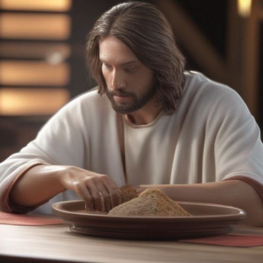 "A Divine Communion: In this symbolic act, Jesus imparts His everlasting love and grace through remindful fellowship with His chosen disciples."