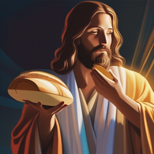 
Jesus, the Bread of Life, offers us nourishment that endures for eternal life. This painting beautifully depicts Christ extending a loaf of bread, representing how He alone can satisfy our deepest spiritual hunger if we come to Him in faith. Just as bread sustains our earthly bodies, Christ sustains our souls.
