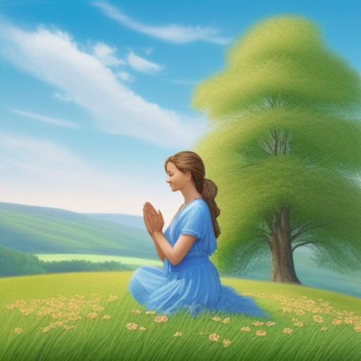 
Amidst nature's beauty, a woman kneels in prayer, exemplifying the fruit of the Spirit described in Galatians 5:22-23. As she communes with God, her countenance reflects the love, joy, peace, patience, kindness, goodness, faithfulness, gentleness, and self-control that flow from a life lived in step with the Holy Spirit. The landscape echoes the tranquility of her soul.
